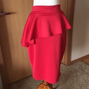 BOOHOO+ Red Pencil Skirt w/Angle Ruffle